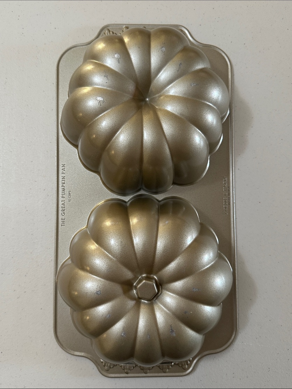 Nordic Ware “The Great Pumpkin Pan” 3D Pumpkin Bundt Pan - gold tone color